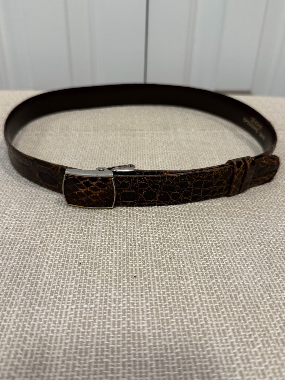 Vintage Brown Leather Crocodile Skin Women’s Belt Size 34